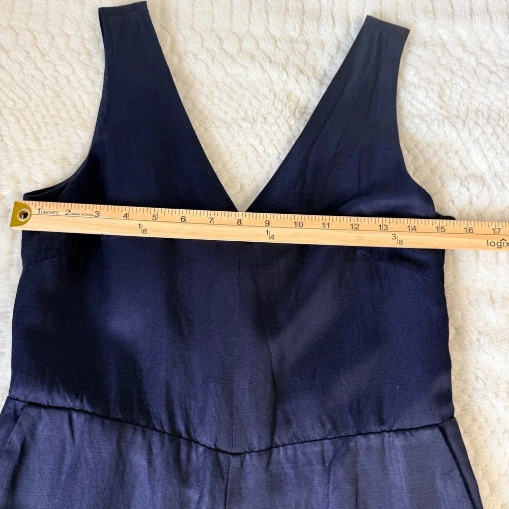Banana Republic Navy Blue Wide Leg Knot Front V-Neck Jumpsuit‎ Pockets Womens 6